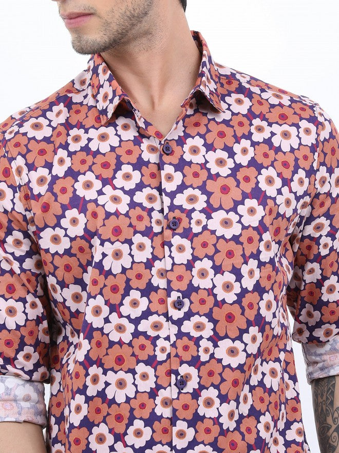Highlander Men Rust Printed Slim Fit Casual Shirt - Terracotta - Image 5