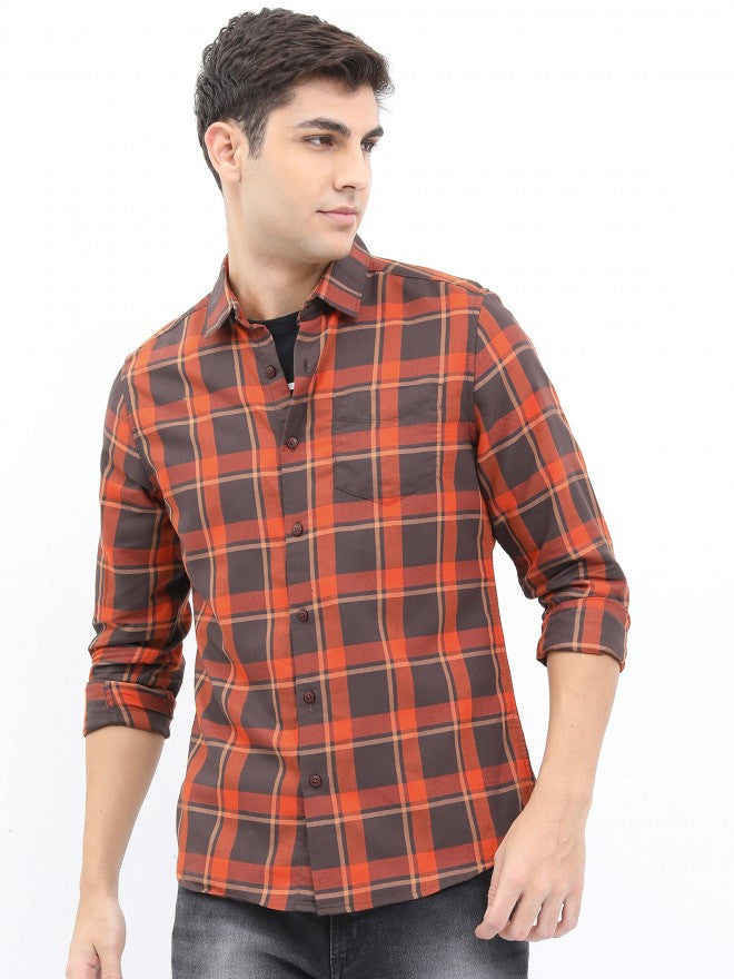 Highlander Men Orange Slim Fit Casual Shirt - Orange - Image 1