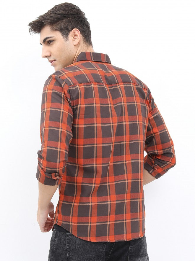 Highlander Men Orange Slim Fit Casual Shirt - Orange - Image 3
