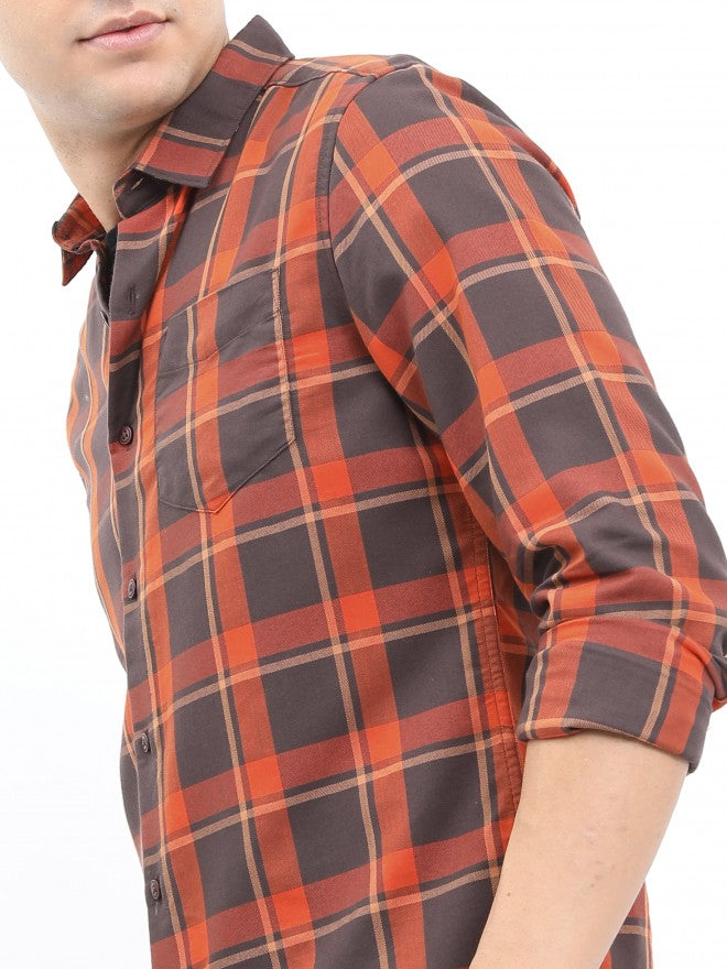 Highlander Men Orange Slim Fit Casual Shirt - Orange - Image 5