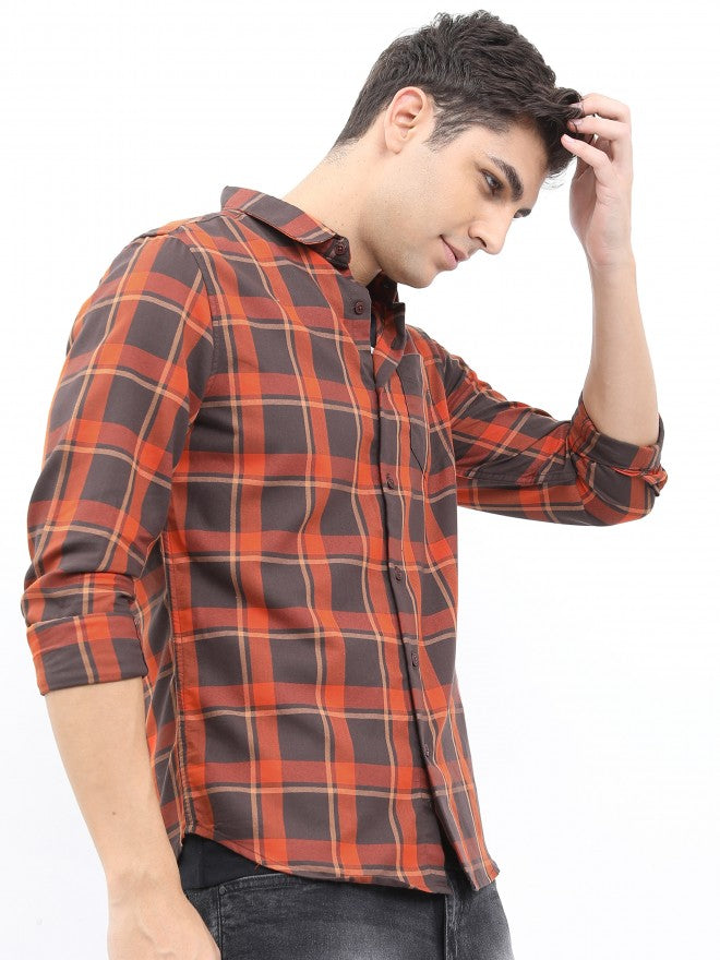 Highlander Men Orange Slim Fit Casual Shirt - Orange - Image 6