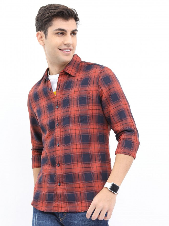 Highlander Men Rust Slim Fit Casual Shirt - Terracotta - Image 1