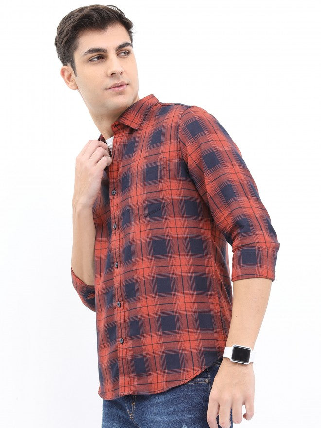 Highlander Men Rust Slim Fit Casual Shirt - Terracotta - Image 4