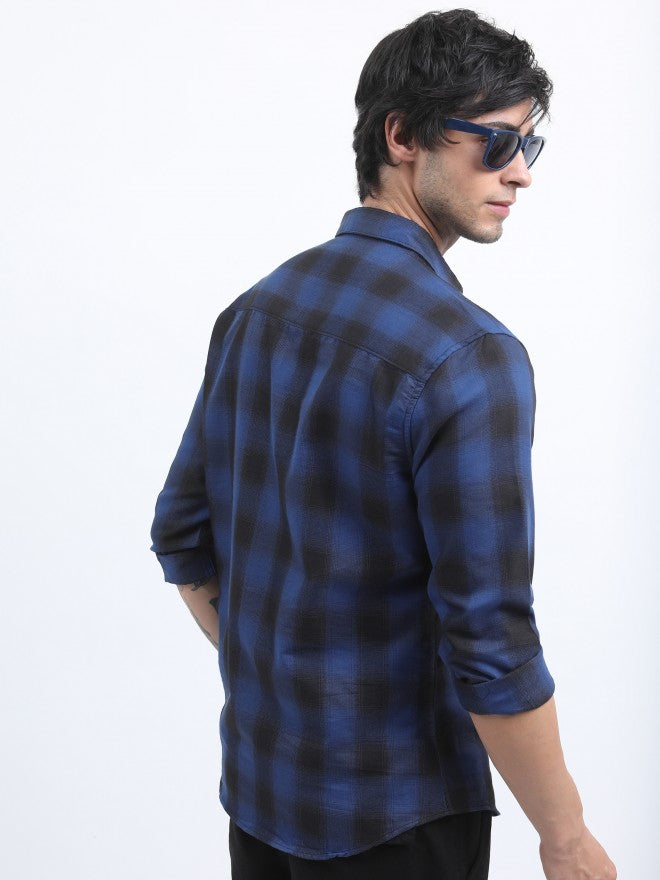 Highlander Men Blue Slim Fit Casual Shirt - Blue - Image 3