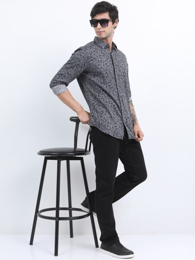 Highlander Men Grey Printed Slim Fit Casual Shirt - Grey - Image 2