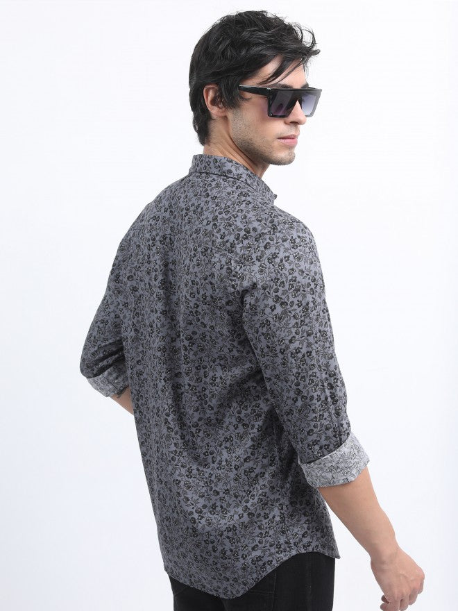 Highlander Men Grey Printed Slim Fit Casual Shirt - Grey - Image 3