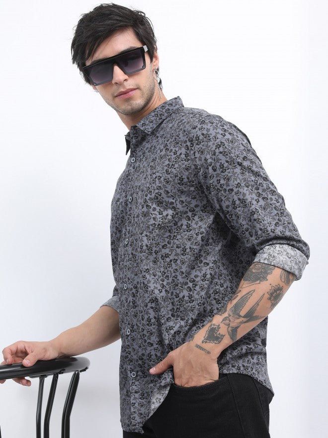 Highlander Men Grey Printed Slim Fit Casual Shirt - Grey - Image 4