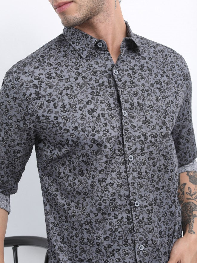 Highlander Men Grey Printed Slim Fit Casual Shirt - Grey - Image 5
