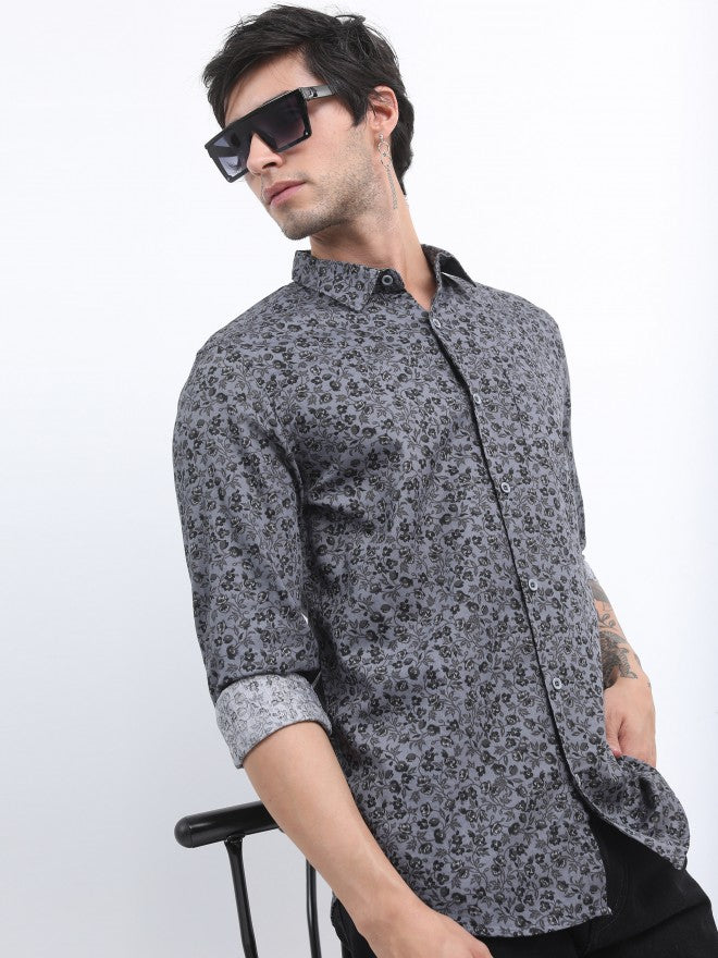 Highlander Men Grey Printed Slim Fit Casual Shirt - Grey - Image 6