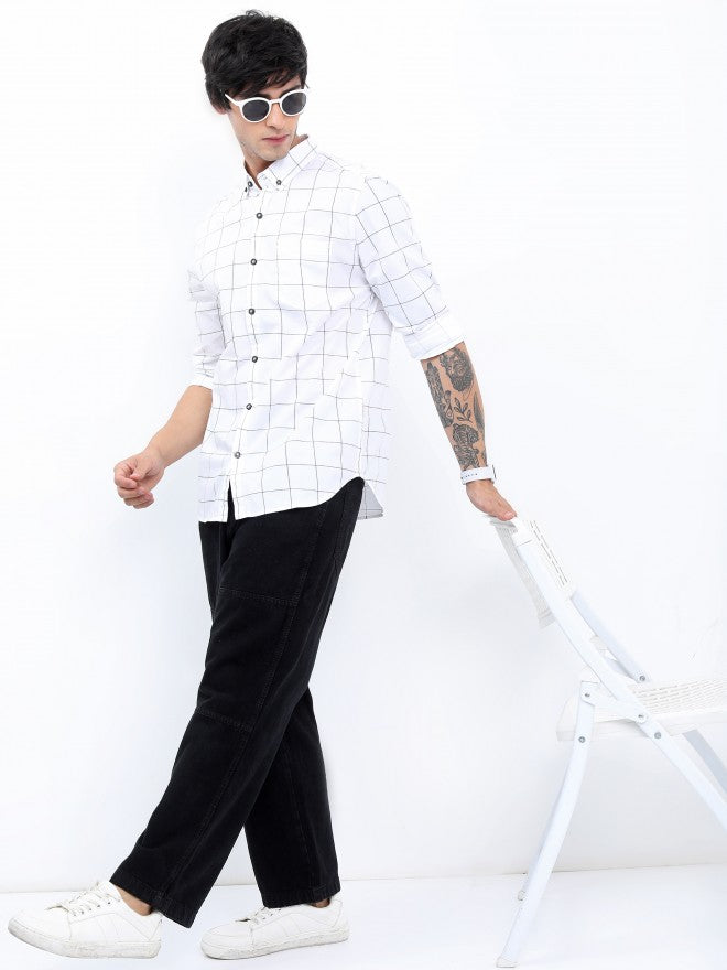 Highlander Men White Checked Slim Fit Casual Shirt - White - Image 2