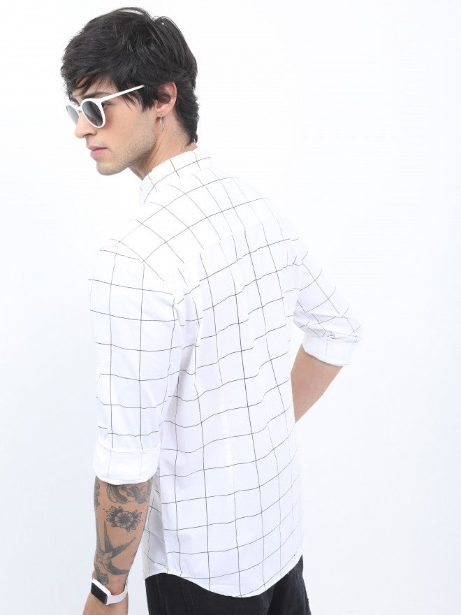 Highlander Men White Checked Slim Fit Casual Shirt - White - Image 3