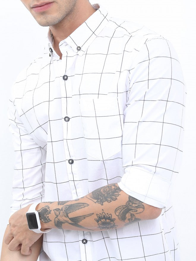 Highlander Men White Checked Slim Fit Casual Shirt - White - Image 5