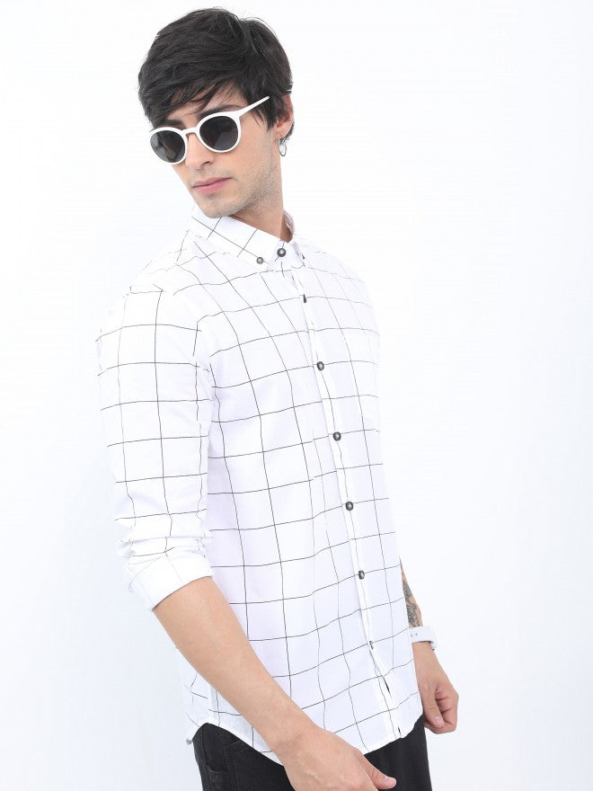 Highlander Men White Checked Slim Fit Casual Shirt - White - Image 6