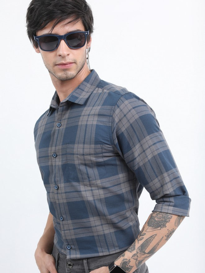 Highlander Men Blue Slim Fit Casual Shirt - Blue - Image 1