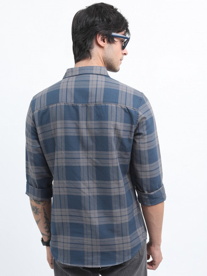 Highlander Men Blue Slim Fit Casual Shirt - Blue - Image 3