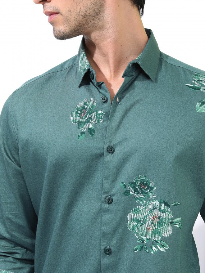 Highlander Men Teal Printed Slim Fit Casual Shirt - Teal - Image 5