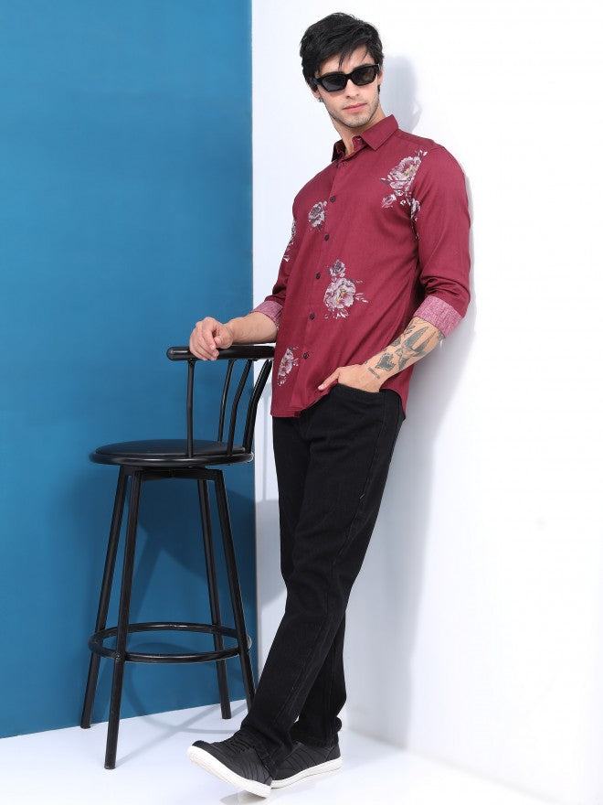 Highlander Men Maroon Printed Slim Fit Casual Shirt - Maroon - Image 2