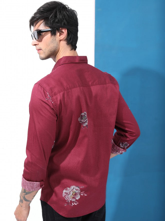 Highlander Men Maroon Printed Slim Fit Casual Shirt - Maroon - Image 3
