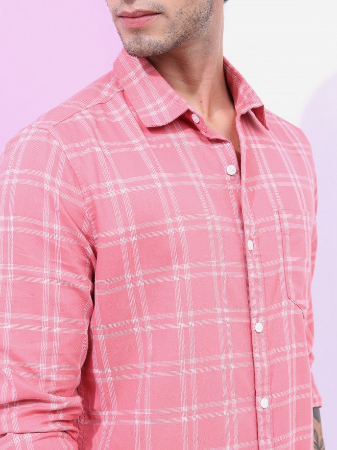 Highlander Men Peach Checked Slim Fit Casual Shirt - Beige - Image 5