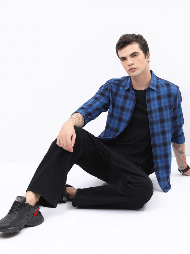Highlander Men Blue Checked Slim Fit Casual Shirt - Blue - Image 2