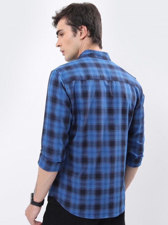 Highlander Men Blue Checked Slim Fit Casual Shirt - Blue - Image 3