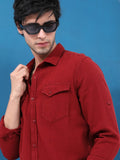 Highlander Men Maroon Solid Slim Fit Casual Shirt - Maroon - Image 1