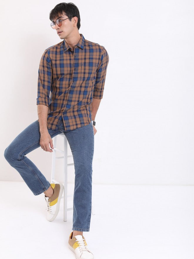Highlander Men Brown Checked Slim Fit Casual Shirt - Brown - Image 2
