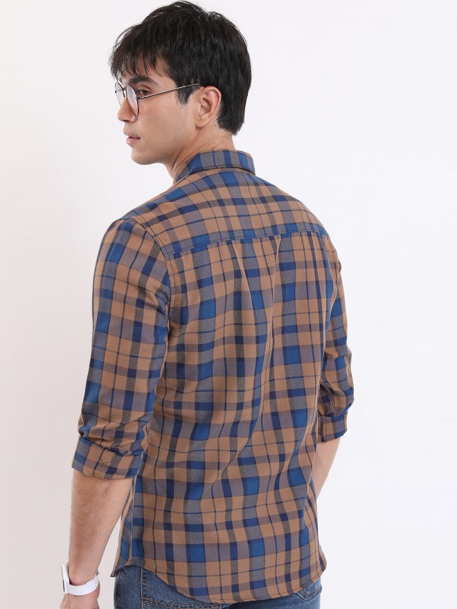 Highlander Men Brown Checked Slim Fit Casual Shirt - Brown - Image 3