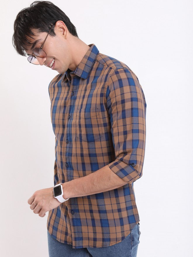 Highlander Men Brown Checked Slim Fit Casual Shirt - Brown - Image 4