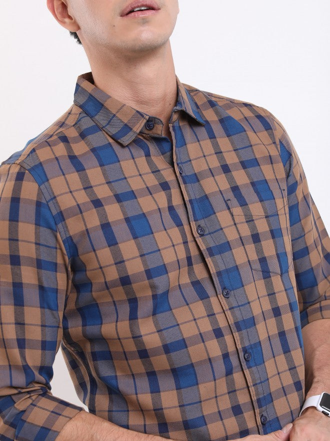 Highlander Men Brown Checked Slim Fit Casual Shirt - Brown - Image 5