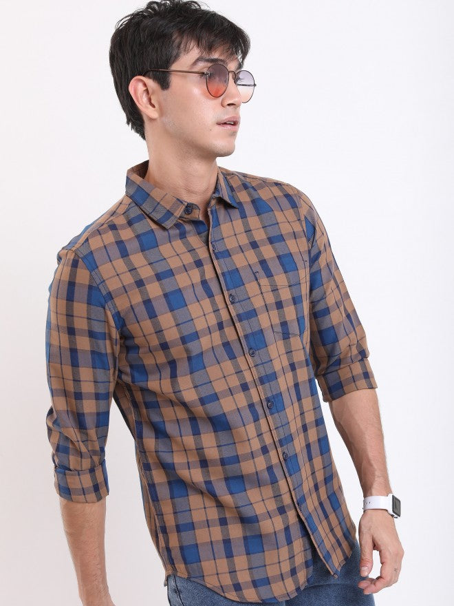 Highlander Men Brown Checked Slim Fit Casual Shirt - Brown - Image 6
