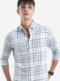 Highlander Men Light Blue Checked Slim Fit Casual Shirt - Blue - Image 1