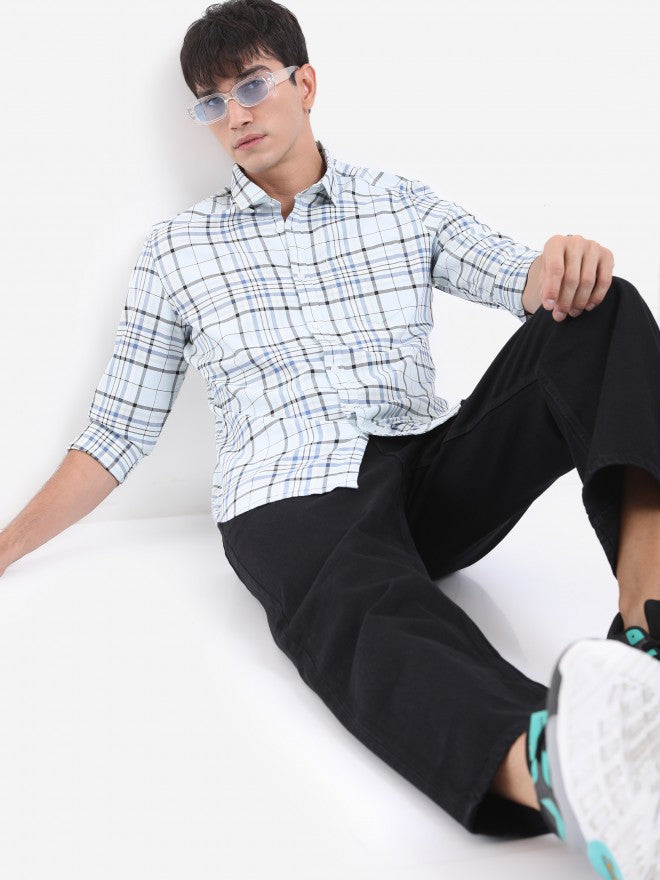 Highlander Men Light Blue Checked Slim Fit Casual Shirt - Blue - Image 2