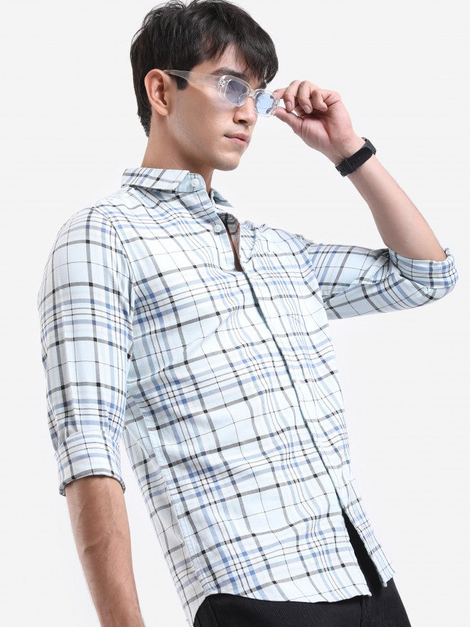 Highlander Men Light Blue Checked Slim Fit Casual Shirt - Blue - Image 6