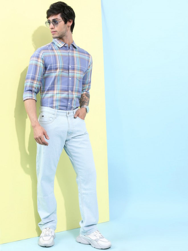 Highlander Men Lavender Checked Slim Fit Casual Shirt - Lavender - Image 2
