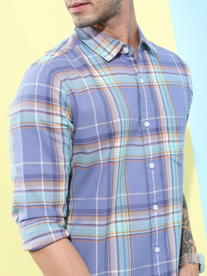 Highlander Men Lavender Checked Slim Fit Casual Shirt - Lavender - Image 5