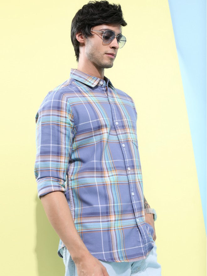Highlander Men Lavender Checked Slim Fit Casual Shirt - Lavender - Image 6