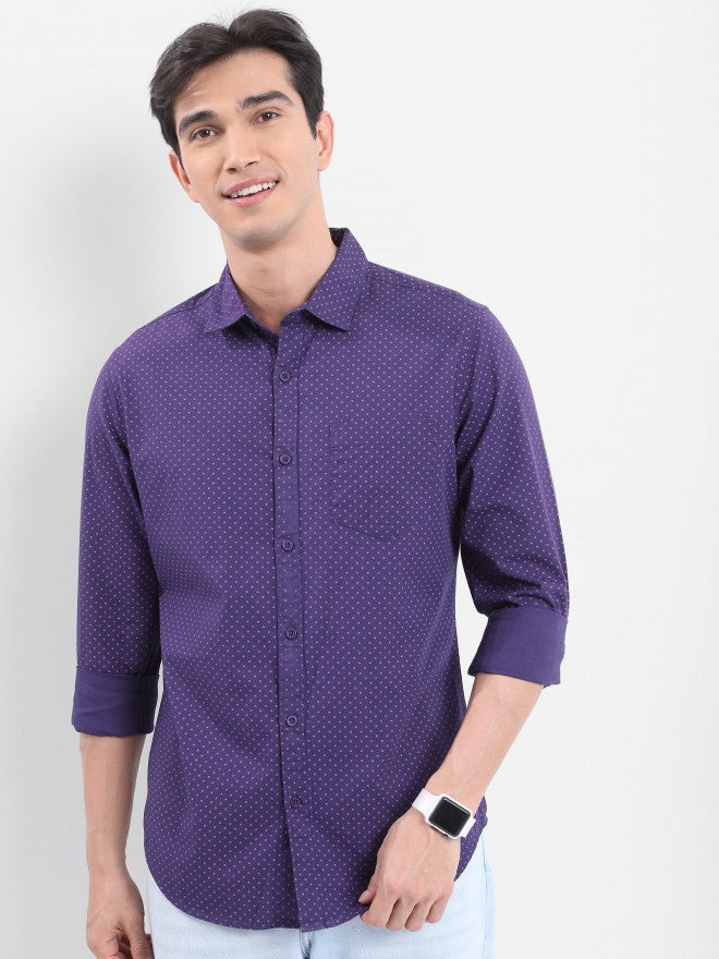 Highlander Men Purple Printed Slim Fit Casual Shirt - Purple - Image 1