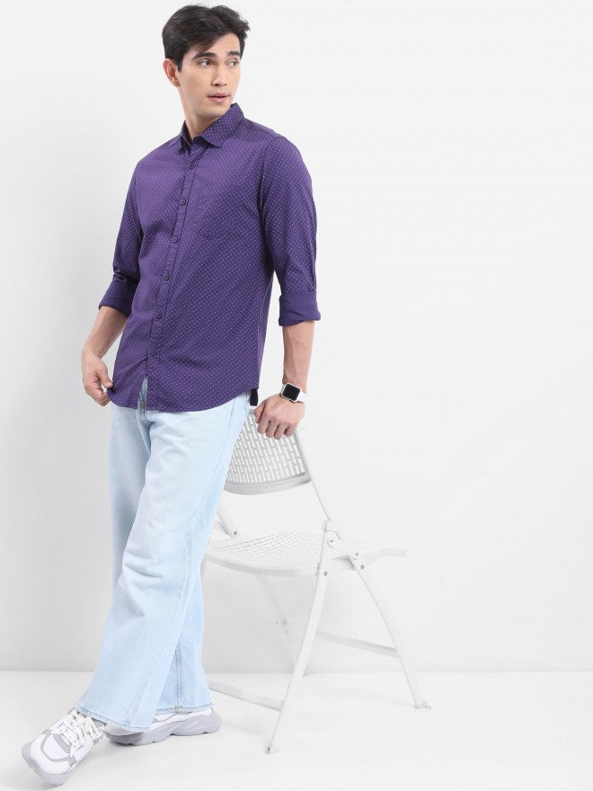 Highlander Men Purple Printed Slim Fit Casual Shirt - Purple - Image 2