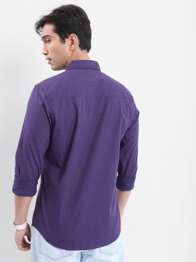 Highlander Men Purple Printed Slim Fit Casual Shirt - Purple - Image 3