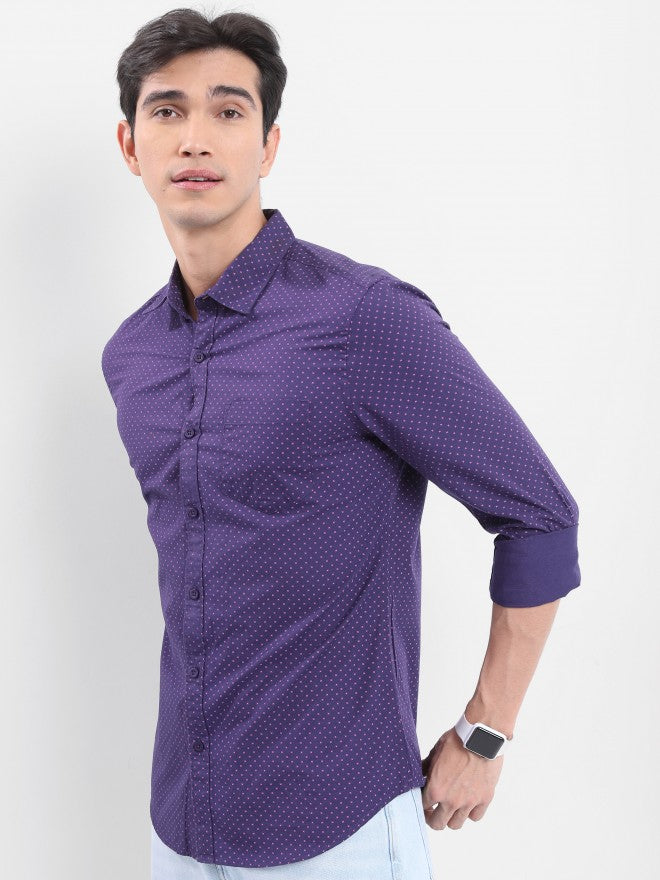 Highlander Men Purple Printed Slim Fit Casual Shirt - Purple - Image 4