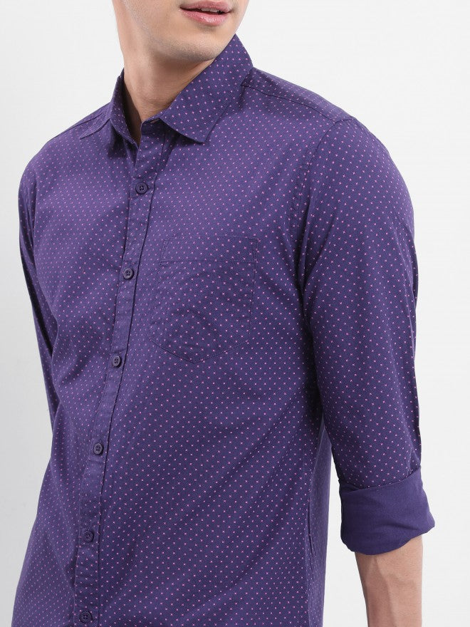 Highlander Men Purple Printed Slim Fit Casual Shirt - Purple - Image 5