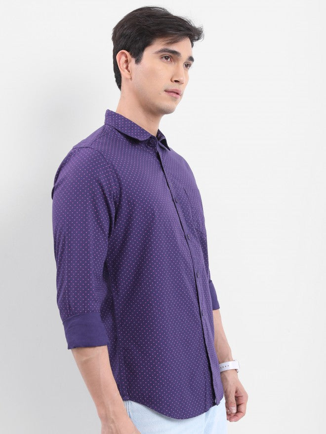 Highlander Men Purple Printed Slim Fit Casual Shirt - Purple - Image 6