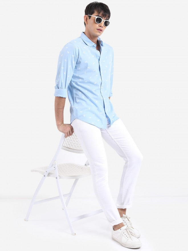 Highlander Men Light Blue Printed Slim Fit Casual Shirt - Blue - Image 2