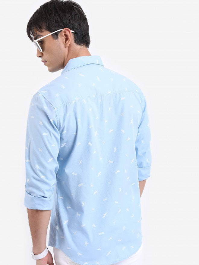 Highlander Men Light Blue Printed Slim Fit Casual Shirt - Blue - Image 3
