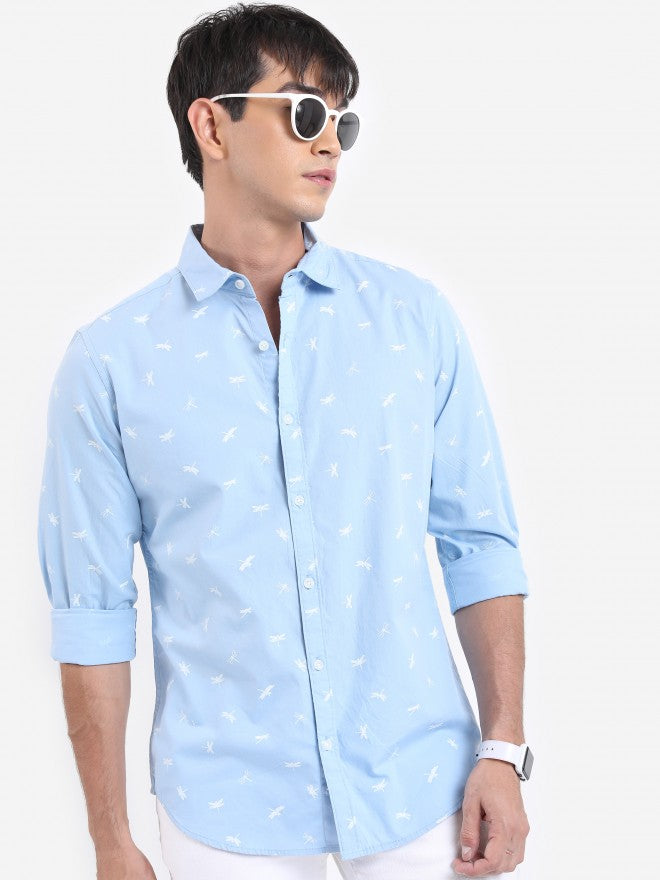 Highlander Men Light Blue Printed Slim Fit Casual Shirt - Blue - Image 4