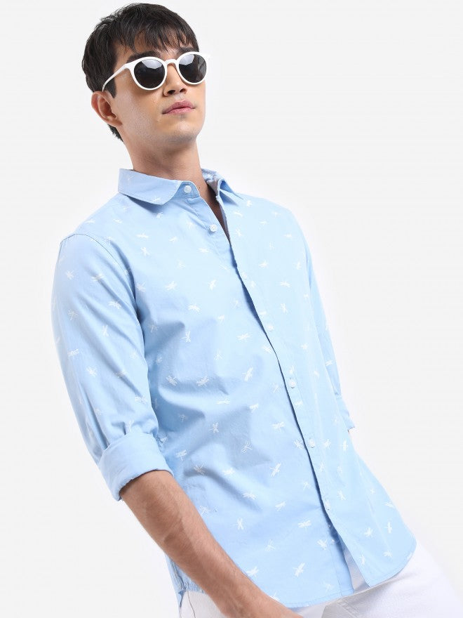 Highlander Men Light Blue Printed Slim Fit Casual Shirt - Blue - Image 6