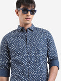 Highlander Men Navy Printed Slim Fit Casual Shirt - Navy Blue - Image 1