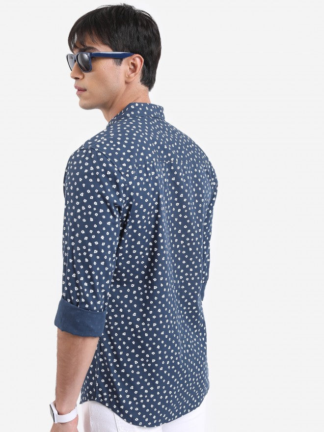 Highlander Men Navy Printed Slim Fit Casual Shirt - Navy Blue - Image 3