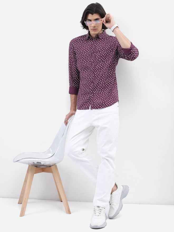 Highlander Men Plum Printed Slim Fit Casual Shirt - Purple - Image 2